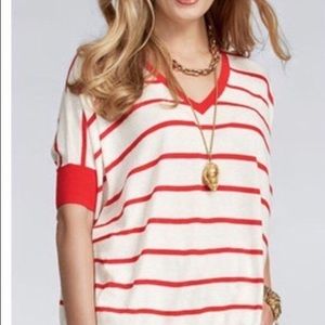 Cabi red and white striped Bon Voyage sweater